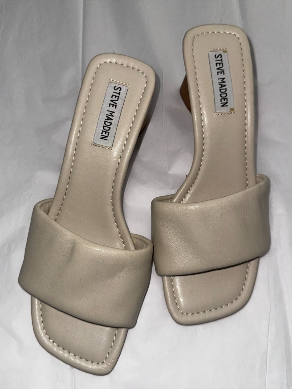 Steve Madden Cream Padded Square-Toe Slide Mules Summer Sandals